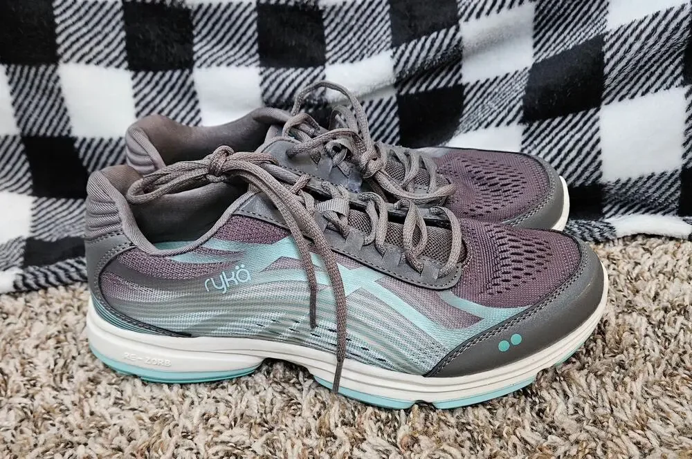 Ryka Devotion Plus 2 Womens Size 8.5 Gray Aqua Walking Athletic Shoes Sneakers